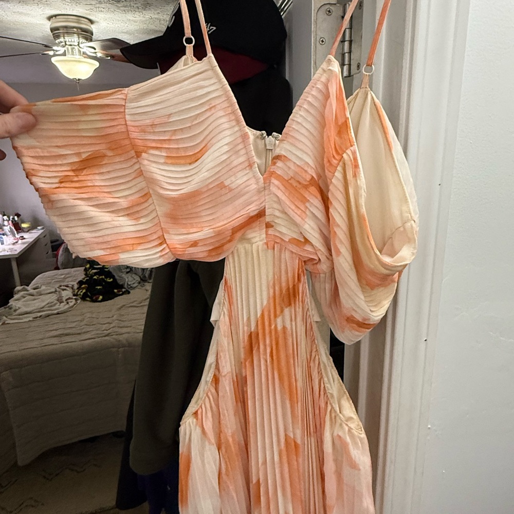 Express Asymmetrical Dress in Orange and Cream